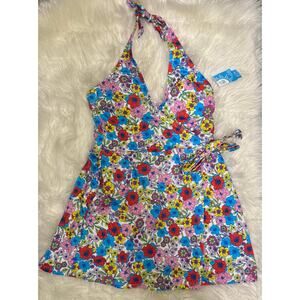 Draper James RSVP Bright Floral Halter One Piece Swim Dress Padding NEW Medium